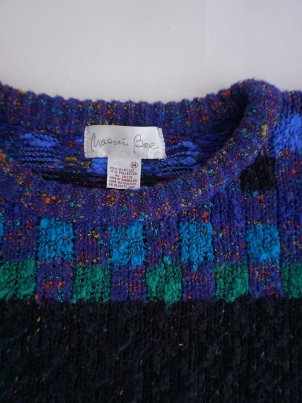 Vintage Black Knit Check Boucle Speckled Pocket Tunic Retro Shapes Sweater M - Picture 9 of 9